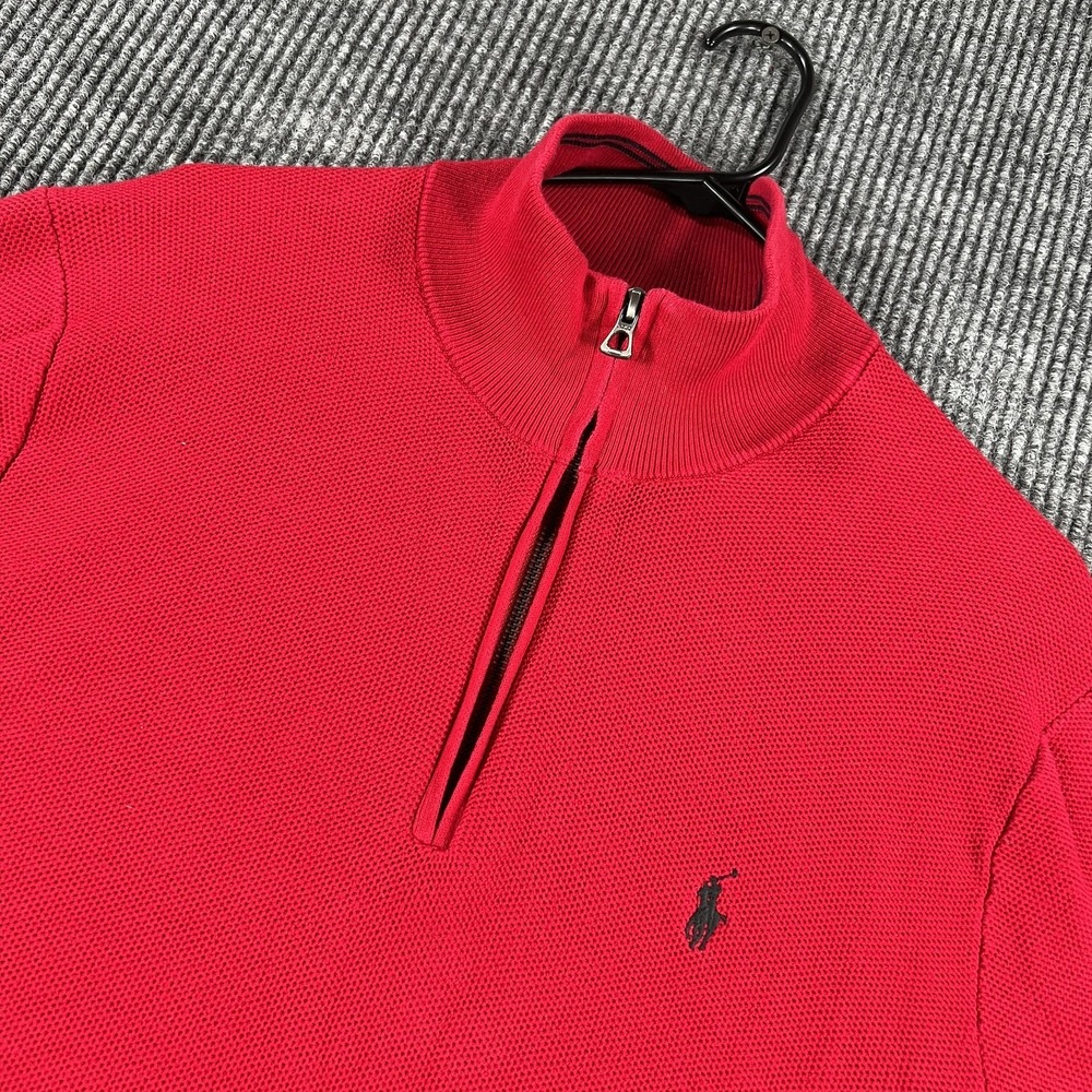 Polo Ralph Lauren Sweater Mens Large Red Pima Cotton Quarter Zip Knit Pullover